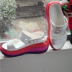 Stylish White and Purple Platform Sandals